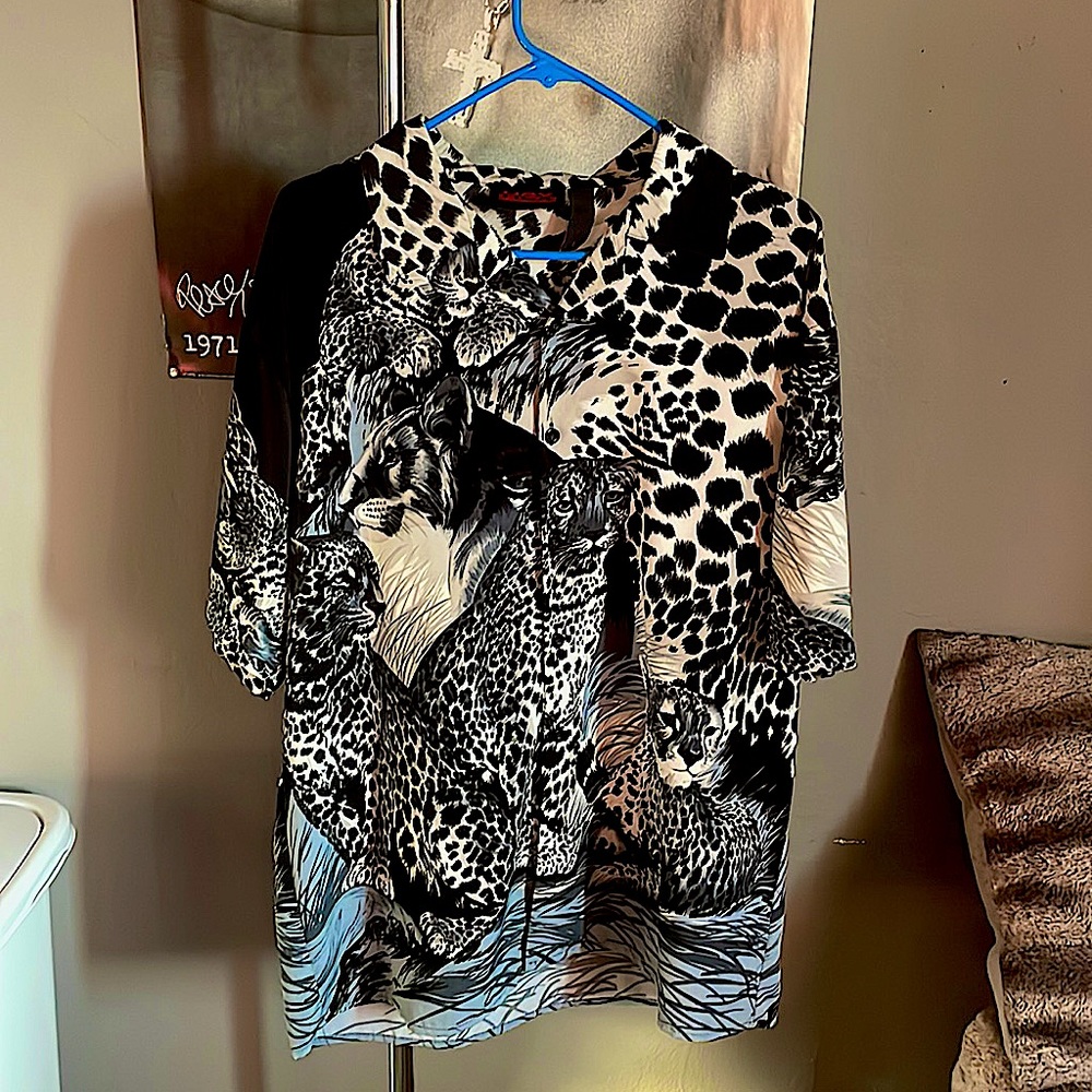 HGX cheetah print button down shirt!